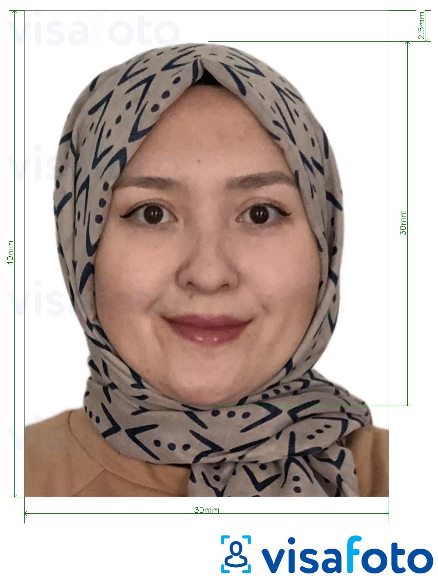 Fotobeispiel für Afghanistan Personalausweis (E-Tazkira) 3x4 cm mit genauer größenangabe