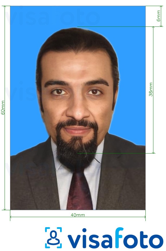 Fotobeispiel für Kuwait Personalausweis 4x6 cm (40x60 mm) mit genauer größenangabe