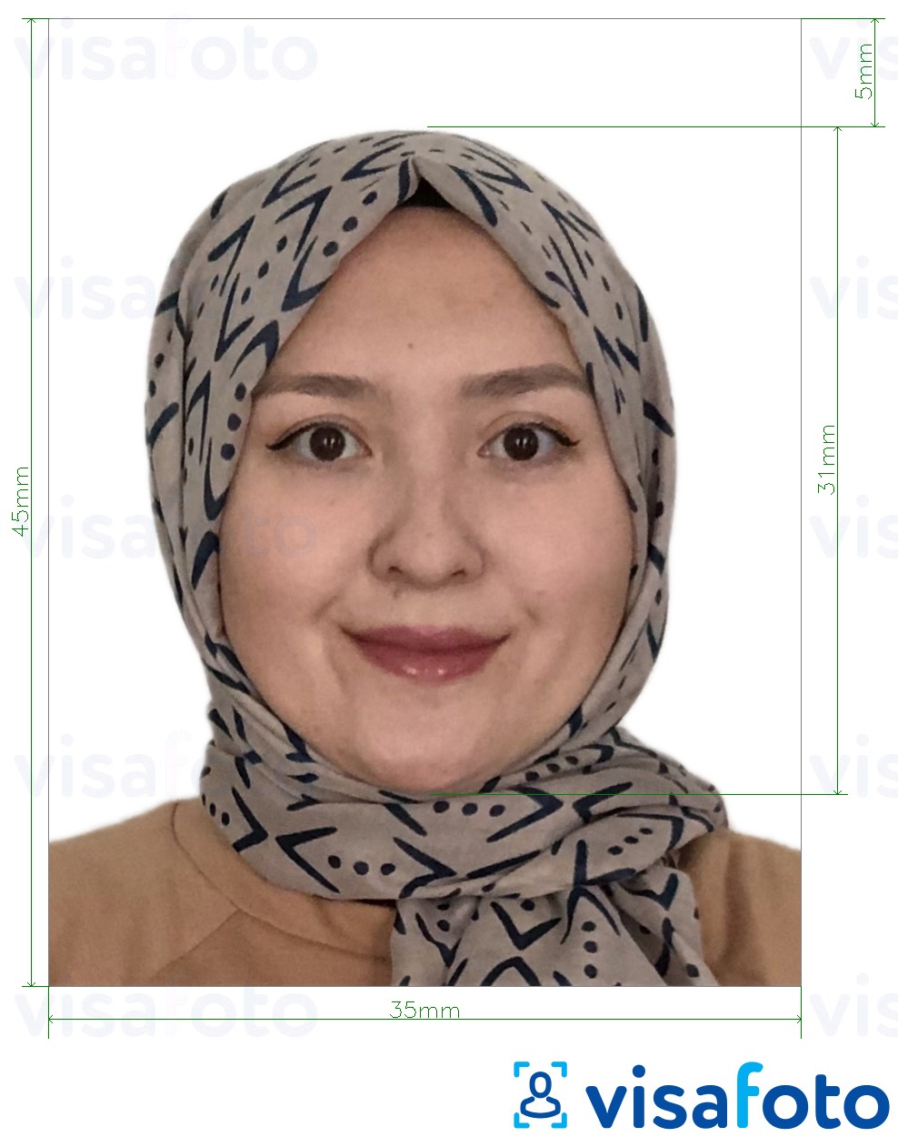 Fotobeispiel für Malaysia Visa 35x45 mm weißer Hintergrund mit genauer größenangabe