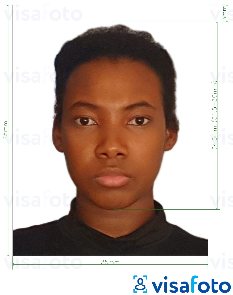 Fotobeispiel für Nigeria Visum 3,5x4,5 cm (35x45 mm) mit genauer größenangabe