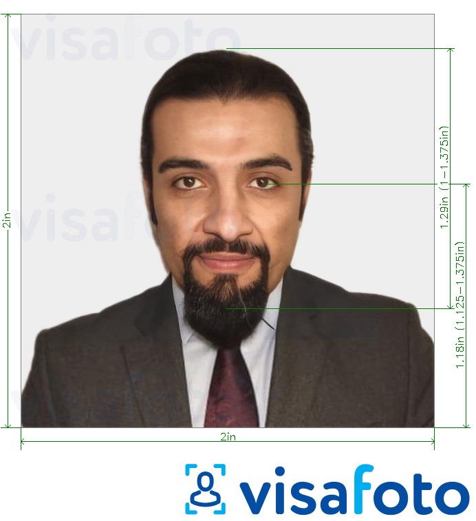 Fotobeispiel für Saudi-Arabien Visum 2x2 Zoll (51x51 mm) mit genauer größenangabe