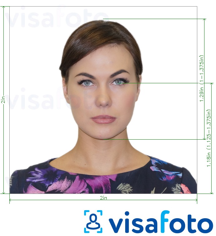 Fotobeispiel für US-Passkarte 2x2 Zoll mit genauer größenangabe