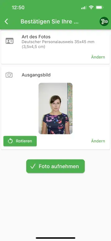 7ID-app: Redigerer for tysk passfotostørrelse