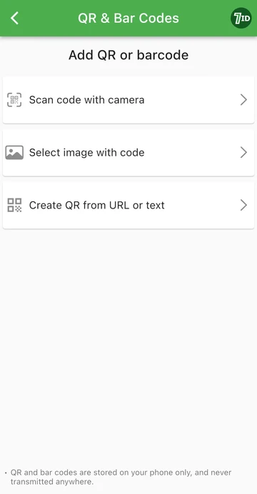 App 7ID: aggiungi un QR o un codice a barre