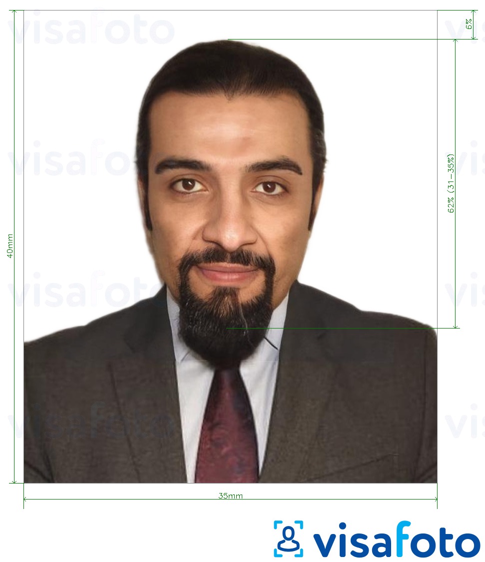 Fotobeispiel für Emirates ID / Aufenthaltsvisum für VAE ICA mit genauer größenangabe