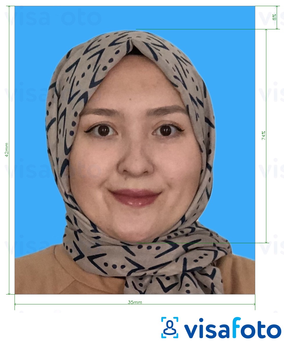 Fotobeispiel für Brunei Emergency Zertifikat (Sijil Darurat) 3.5x4.2 cm (35x42 mm) mit genauer größenangabe