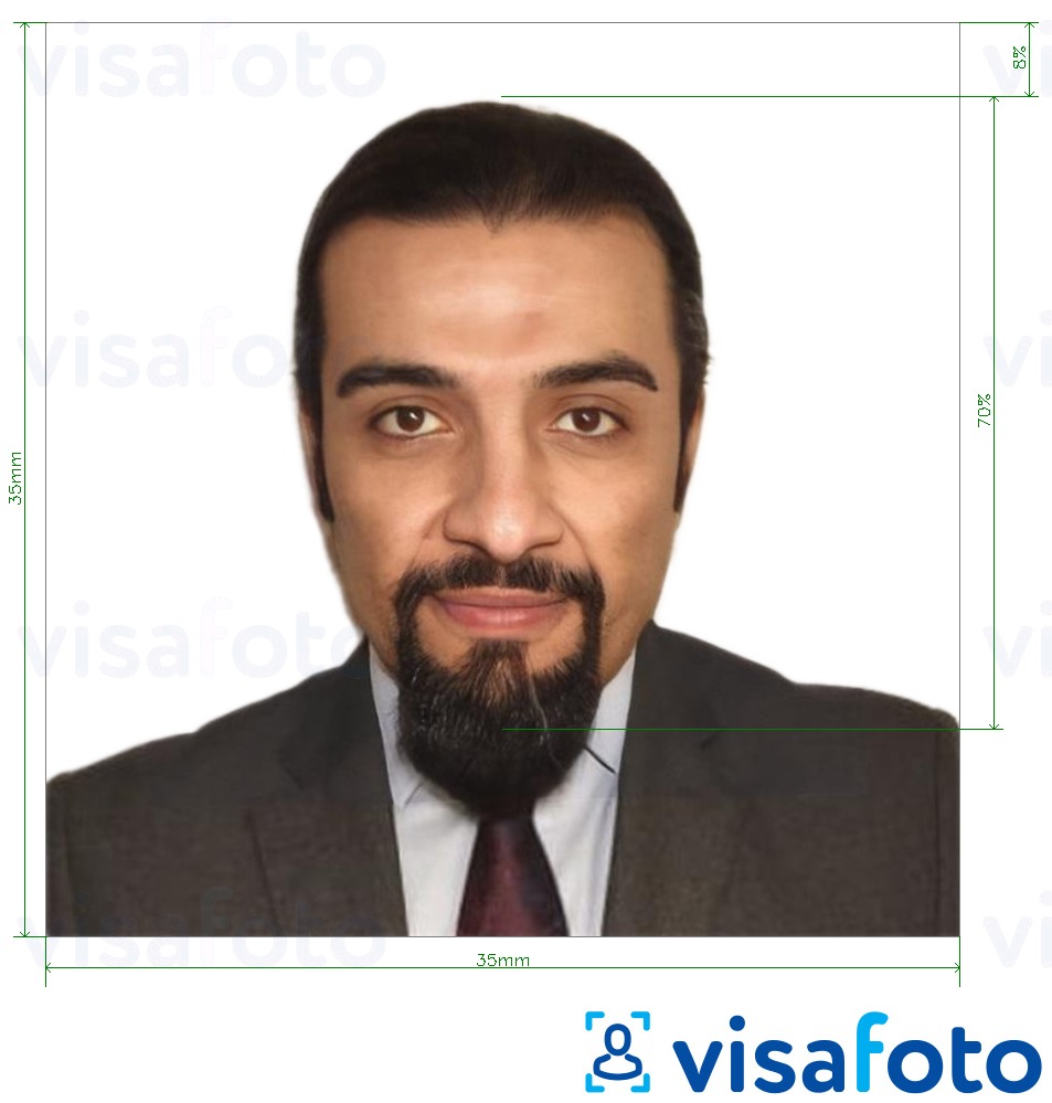Fotobeispiel für Dschibuti Personalausweis 3,5x3,5 cm (35x35 mm) mit genauer größenangabe