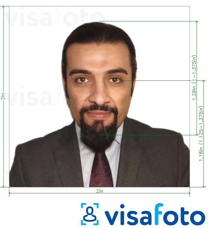 Fotobeispiel für Ägypten-Pass (nur aus den USA) 2x2 Zoll, 51x51 mm mit genauer größenangabe