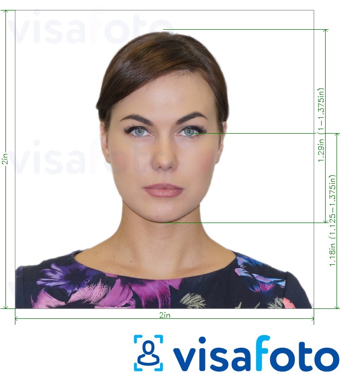 Fotobeispiel für Spanien Visum 2x2 Zoll (US Chicago Konsulat) mit genauer größenangabe