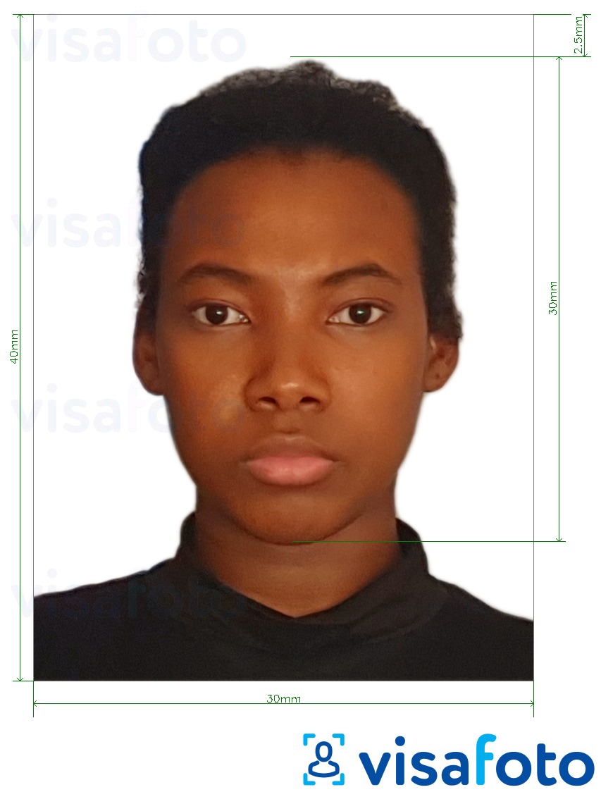 Fotobeispiel für Ghana Visa 3x4 cm (30x40 mm) aus Brasilien mit genauer größenangabe
