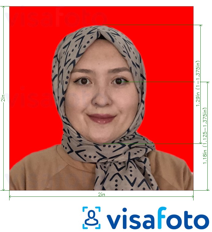 Fotobeispiel für Indonesien Reisepass 51x51 mm (2x2 inch) roter Hintergrund mit genauer größenangabe