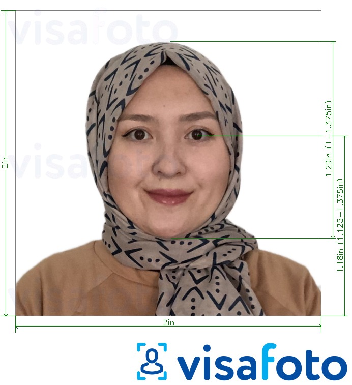 Fotobeispiel für Indonesien Visum 2x2 Zoll (51x51 mm) mit genauer größenangabe