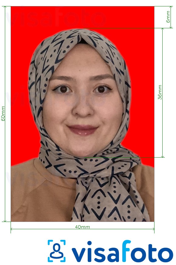 Fotobeispiel für Indonesien Visum 4x6 cm roter Hintergrund mit genauer größenangabe