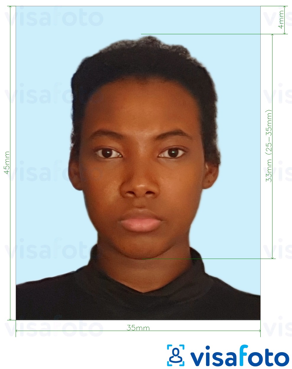 Fotobeispiel für Jamaika Pass 35x45 mm hellblauen Hintergrund mit genauer größenangabe