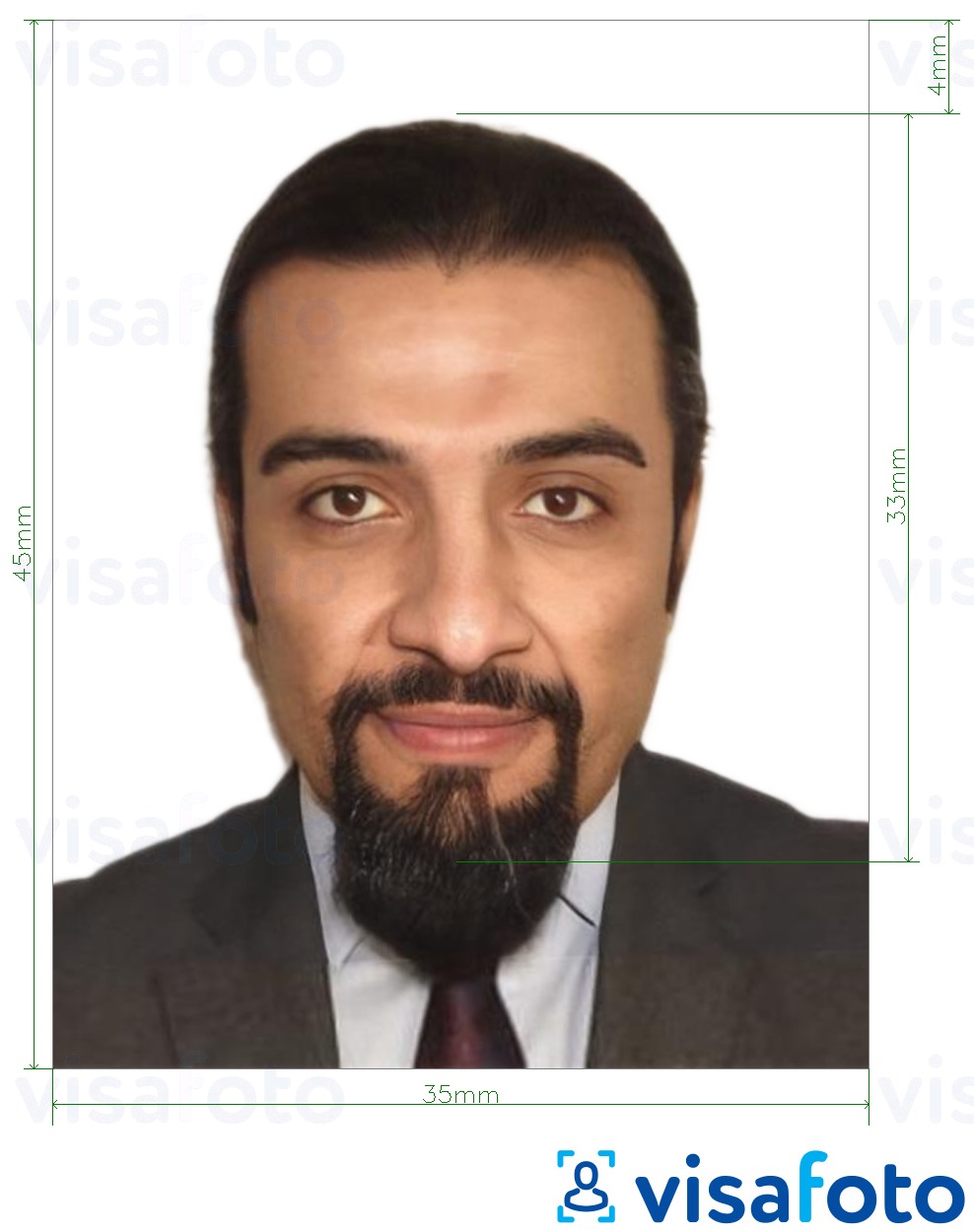 Fotobeispiel für Jordanien Arbeitserlaubnis 3,5x4,5 cm (35x45 mm) mit genauer größenangabe