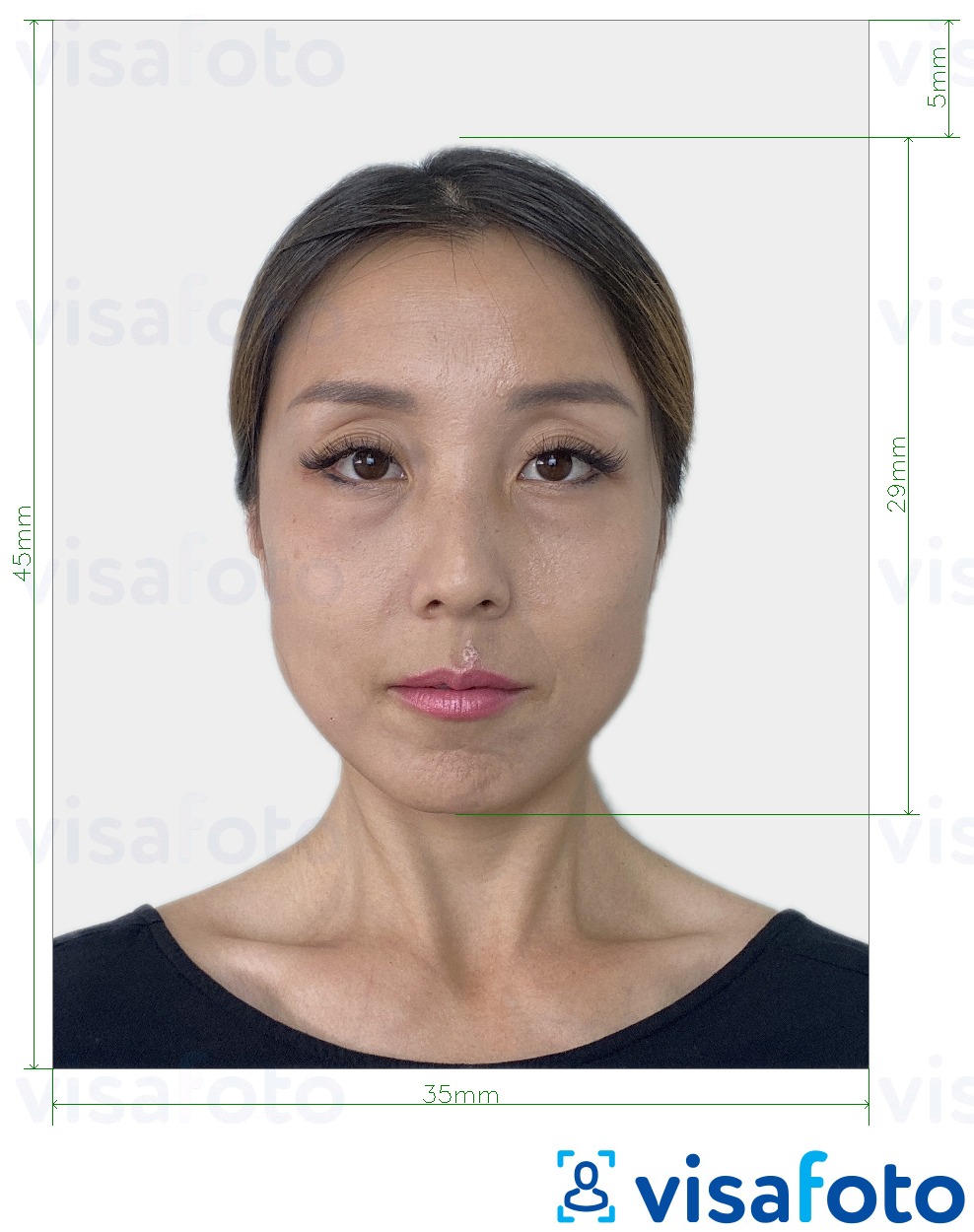 Fotobeispiel für E-Visum für Japan 35 x 45 mm mit genauer größenangabe