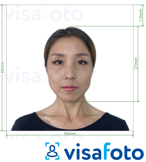 Fotobeispiel für Japan Visum 45x45mm, Kopf 27mm mit genauer größenangabe