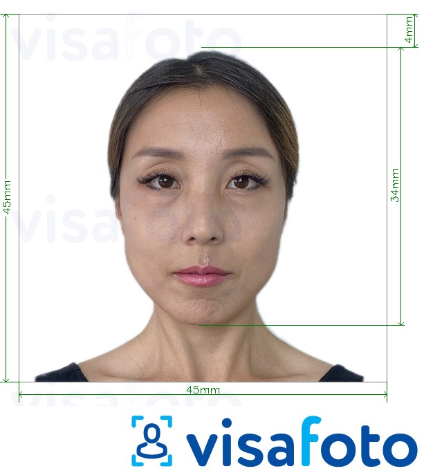 Fotobeispiel für Japan Visum 45x45mm, Kopf 34mm mit genauer größenangabe