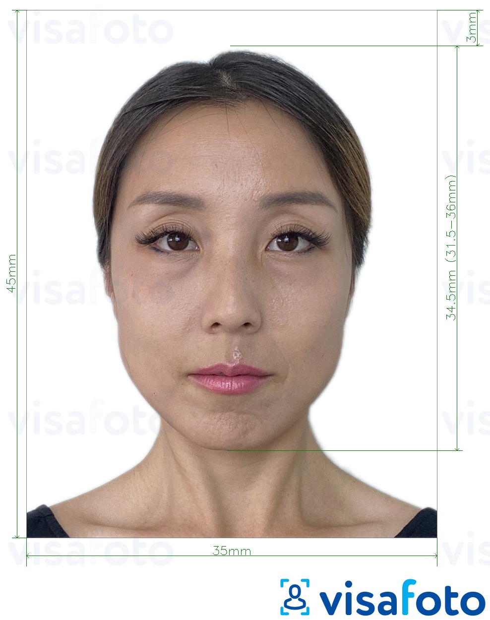 Fotobeispiel für Südkorea Registrierungskarte 35x45 mm mit genauer größenangabe