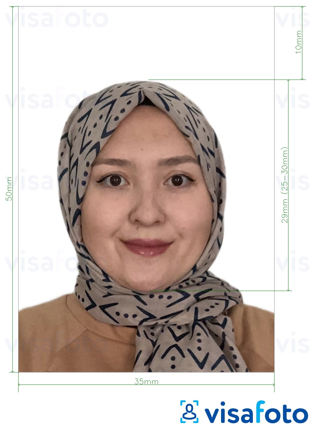 Fotobeispiel für Malaysia Passport 35x50 mm weißer Hintergrund mit genauer größenangabe