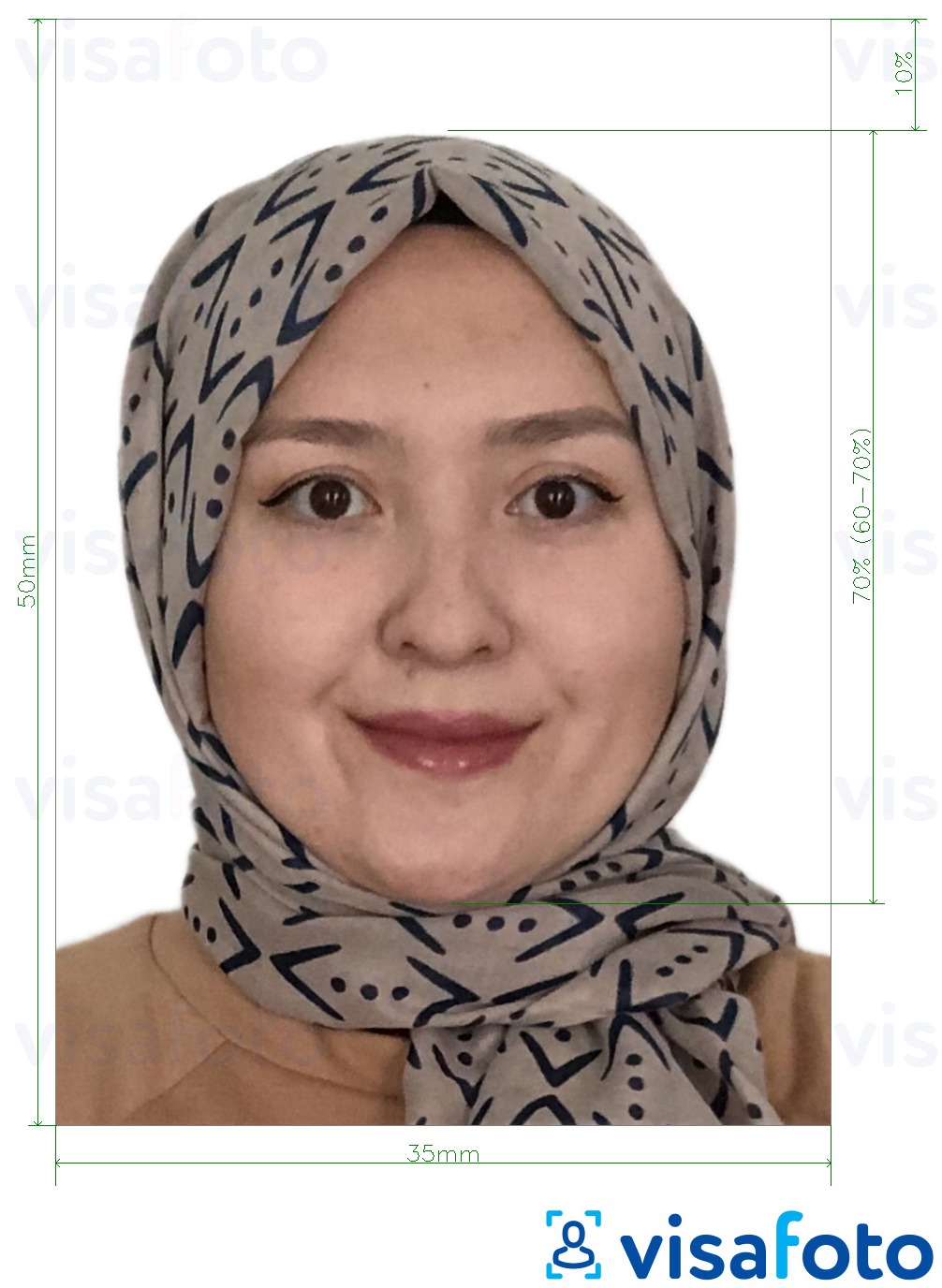 Fotobeispiel für Malaysia Visa 35x50 mm weißer Hintergrund mit genauer größenangabe