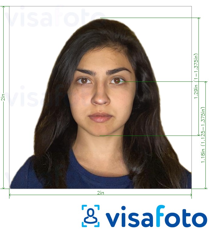 Fotobeispiel für Pakistan Visum 2x2 inch (aus den USA) mit genauer größenangabe