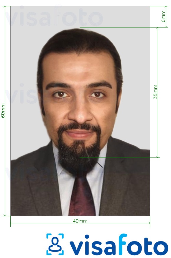 Fotobeispiel für Saudi-Arabien Arbeitserlaubnis 4x6 cm mit genauer größenangabe
