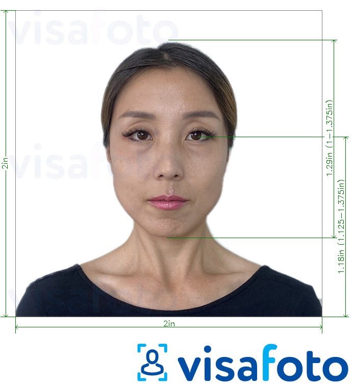 Fotobeispiel für Thailand Visa 2x2 Zoll (aus den USA) mit genauer größenangabe