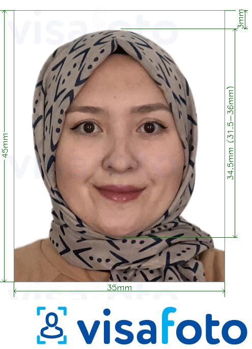 Fotobeispiel für Usbekistan Visum 3,5x4,5 cm (35x45 mm) mit genauer größenangabe